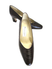VTG ETIENNE AIGNER BROWN MOC CROC LEATHER PUMPS MULES LOAFERS HEELS 7M TAYLOR
