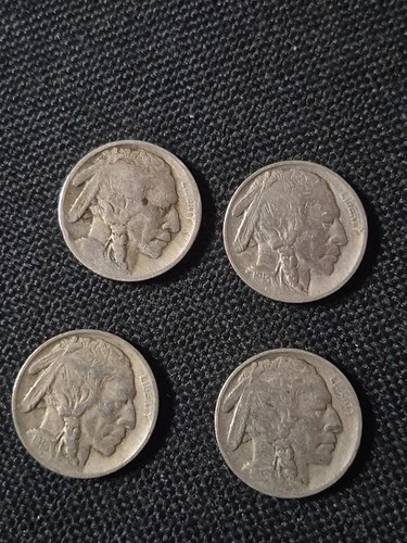 4 Vintage Rare 1913 Type I Buffalo Nickels.  Nice Coins