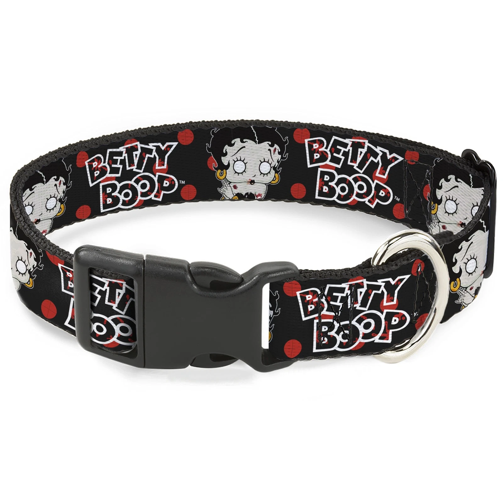Plastic Clip Collar BETTY BOOP Zombie Betty and Text Polka Dot Black/Red/White L