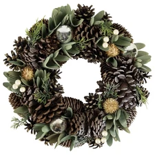 Northlight SilverGreen Mixed FoliagePinecone Christmas Wreath 13.5-Inch
