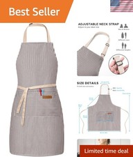 Adjustable Bib Apron with 2 Pockets Chef Cooking Kitchen Restaurant Aprons fo...