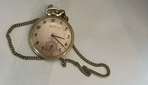 Antique 1940’s Gruen Veri-Thin 17  Pocket Watch 10k G. F. ~  Works & Inscribed
