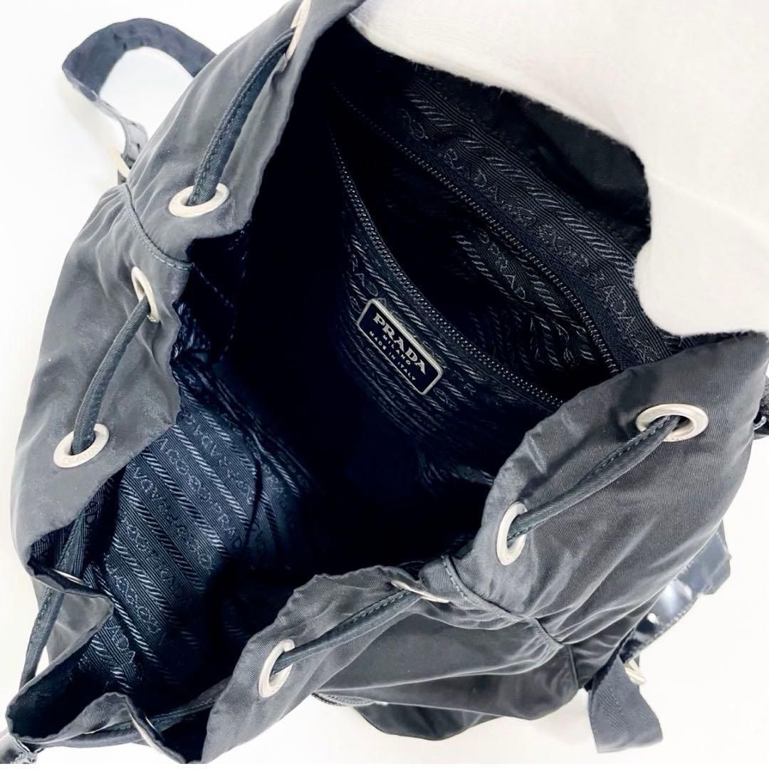 PRADA backpack triangular logo nylon leather blac… - image 8