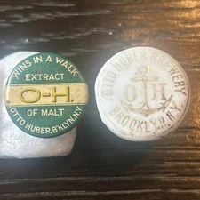 1890s Otto Huber Brewery LOT Brooklyn NY BottleBeer Porcelain Stopper Button