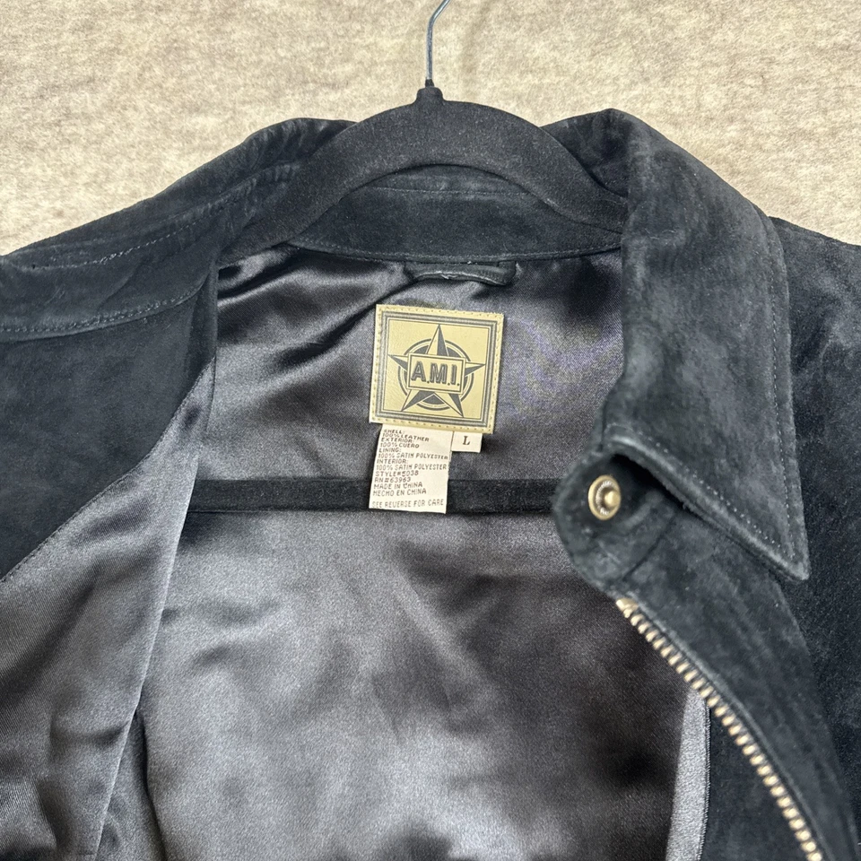 Chaqueta de Gamuza de Cuero Genuino AMI Adulto Talla L Botón Negro Cremallera Completa Foto 4 de 4