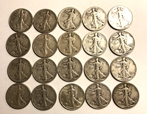 20 Walking Liberty Half Dollars including collectible dates, Many VF condition.
