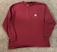 Carhartt Mens Red Wine Long Sleeve Crewneck Work T Shirt Sz 2XL