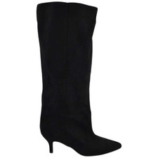 Stivali slouchy in camoscio nero a punta con tacco basso kitten e gambale over t