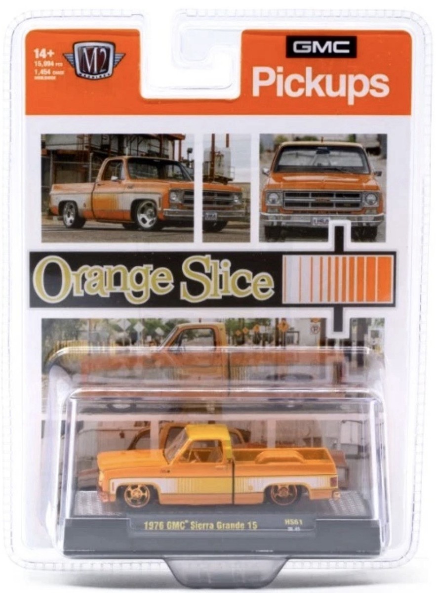 M2 MACHINES CHASE GMC SIERRA GRANDE 15 SQUAREBODY ORANGE SLICE