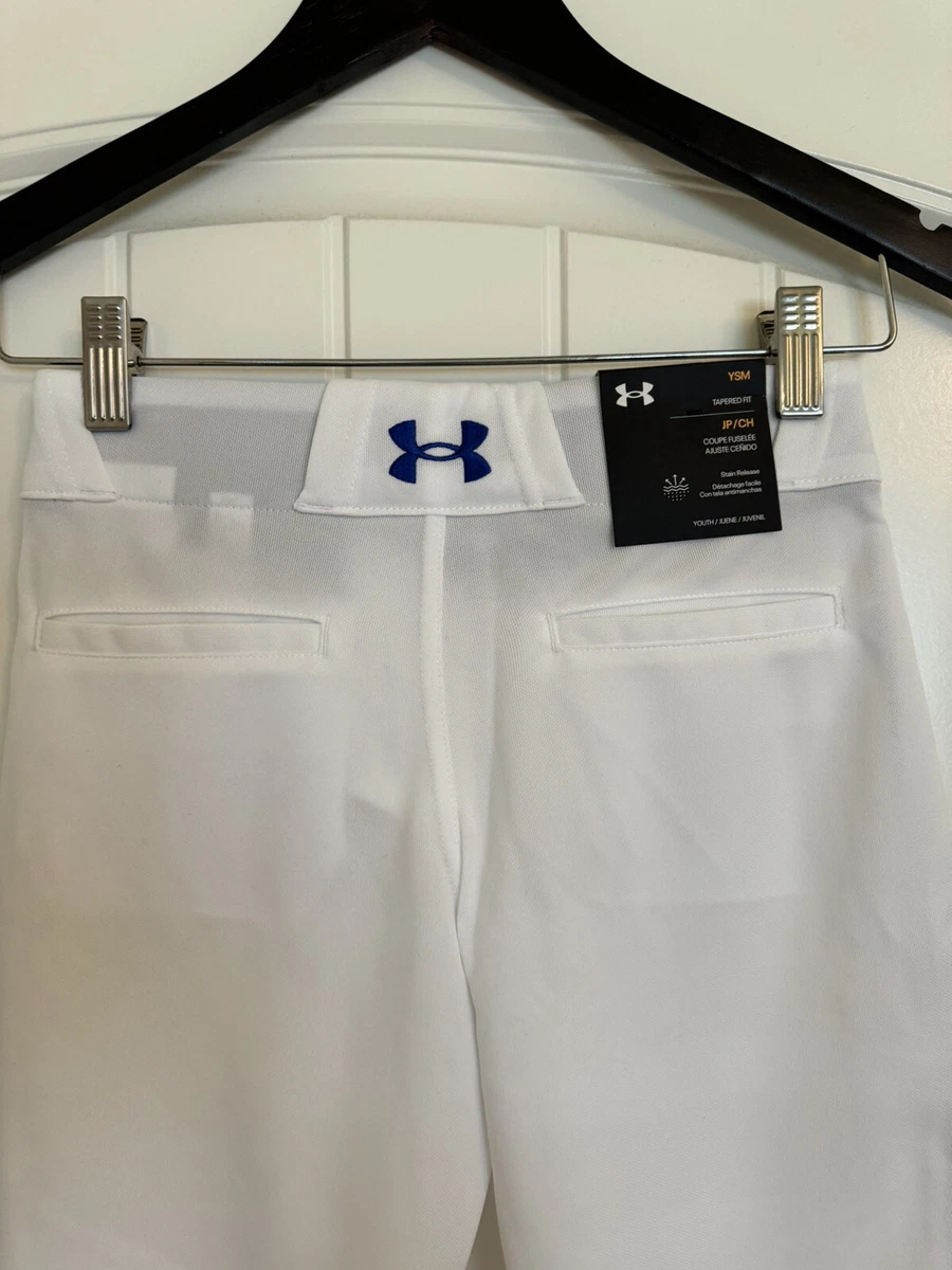 Neu mit Etikett Under Armour Tapered Fit Jugend Jungen Baseballhose weiß royalblau Gr. Small