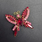 Red Pink Rhinestone Butterfly Brooch Vintage Insect Bug Glam Costume Jewelry