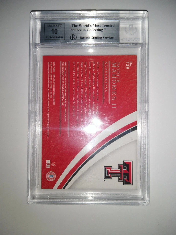 2017 Immaculate Collection Collegiate Rookie Patch Autograph Patrick Mahomes - Image 2 of 2