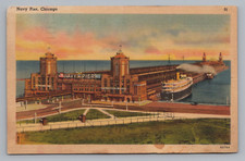 Postcard Illinois Chicago Navy Pier Steamship 1941 Linen B030