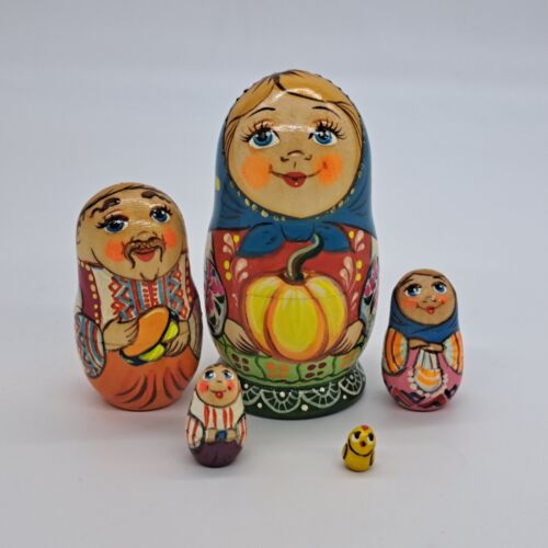 4" Art Ukraine nesting dolls Family matryoshka 5 in 1 Hand made Set Wooden Toy - Picture 1 of 10