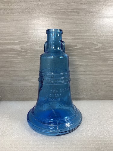 Vintage Wheaton NJ Blue Glass Figural Liberty Bell Bottle, 1970's Colonial Coll.