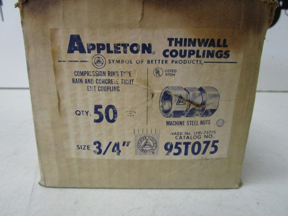 APPLETON 95T075 3/4" COMPRESSION RING TYPE EMT THINWALL COUPLINGS - NOS  - Image 2 of 4