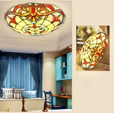 Stained Glass Shade Flush Mount Ceiling Lamp 12"Tiffany Style Fixture Decor Lamp