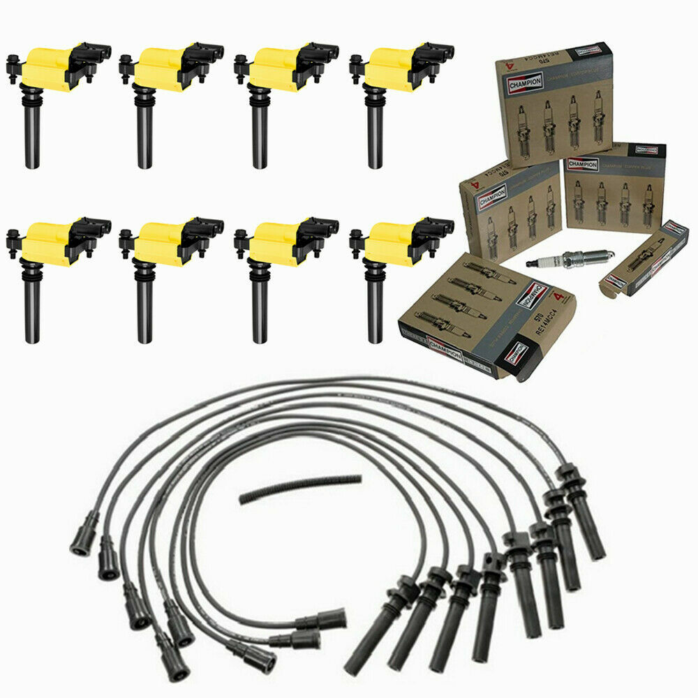 Yellow Ignition Coil Wire Set + Spark Plugs for Dodge Ram 1500 