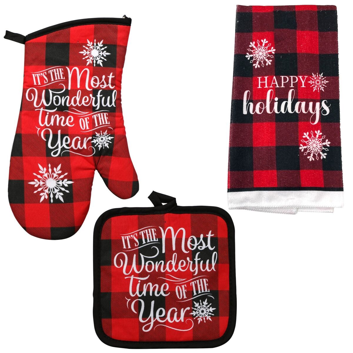 Oven Mitts and Pot Holders with Kitchen Towels Set (4 Piece Set)