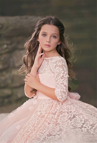 Pink Lace Flower Girl Dress Pageant Ball Gown Princess Party Prom Birthday Gowns - Picture 3 of 11