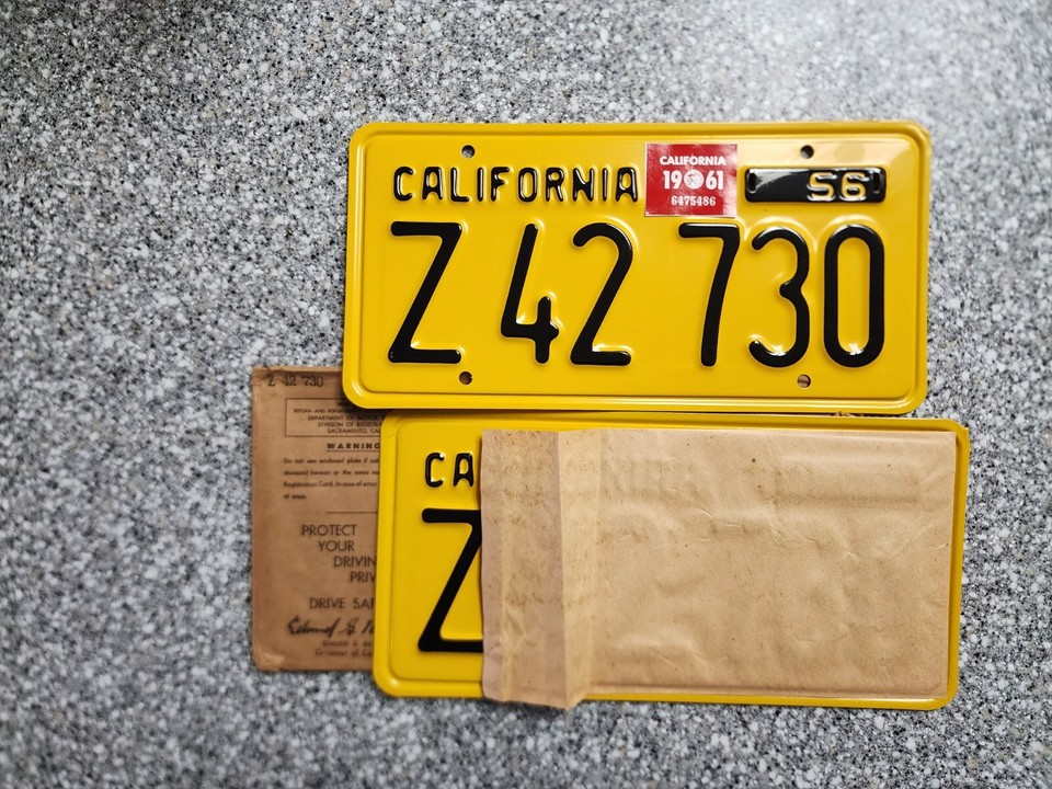 1956 California Commercial License Plates, 1961 Validation Sticker, DMV ...