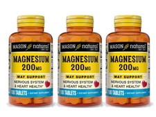 3 X 100  300 TABLETS MAGNESIUM 200 mg Nerve Muscle Relaxation Energy Sleep