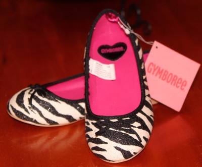 GYMBOREE Zebra Print Shoes Girls Wild One Ballet Flats Dress Black White Pink 10