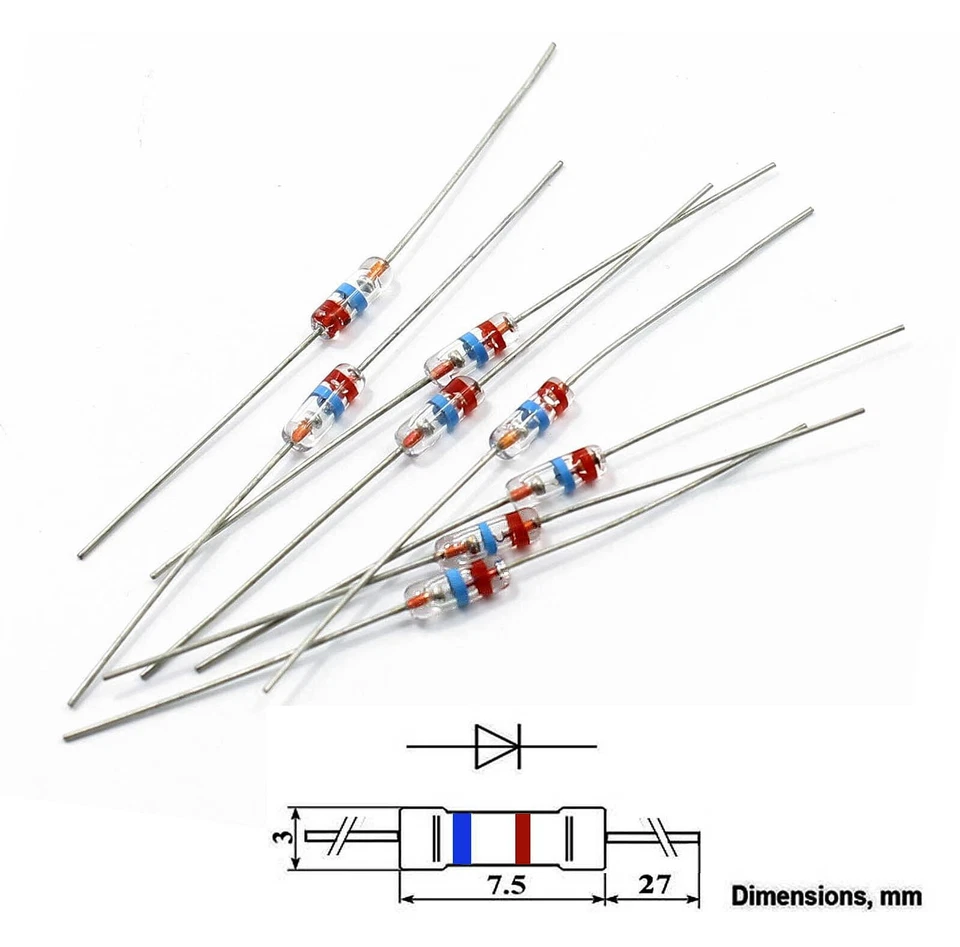 14pcs Germanium Diode D9E Red Blue Strip alt 1N34A Fuzz Pedal Crystal Radio USSR - Image 1 of 4