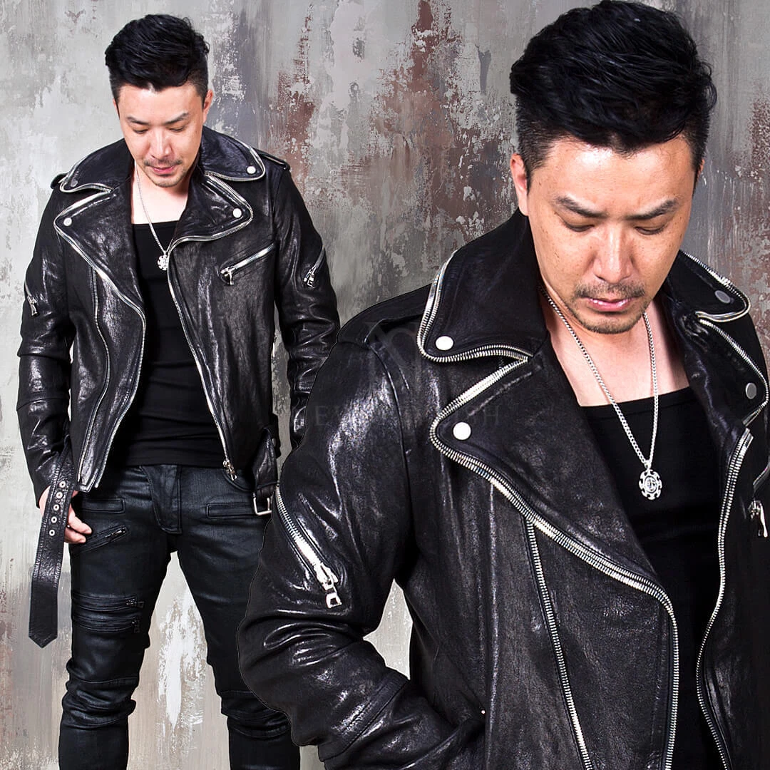 Mens double collar leather jacket cheap