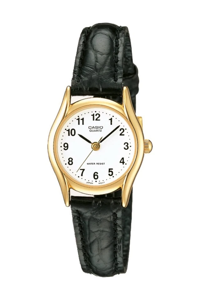 Casio LTP1094Q-7B1 NEW Women's Watch Analog Black Leather Band Gold Rim Face