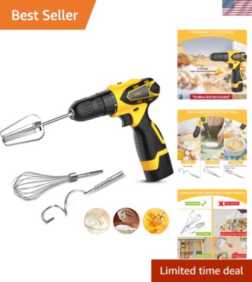 3-Piece Drill Mixer Set - Whisk, Beater & Dough Hook for Easy Mixing Tasks