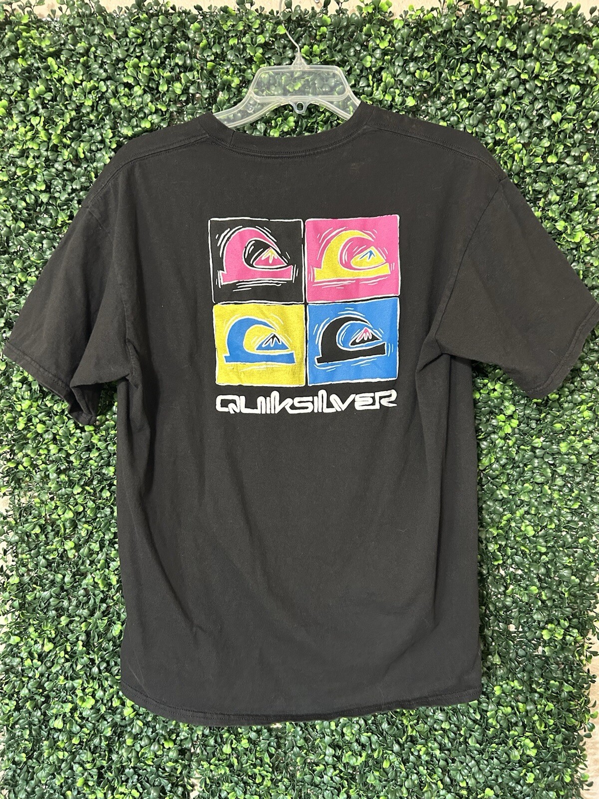 Quiksilver Hawaii L Graphic Logo Black T-Shirt Boxy Surfwear Surf Skate Y2K