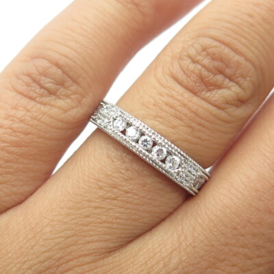925 Sterling Silber Stauer weiß C Z Halb Eternity Band Ring Größe 6