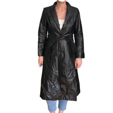 Womens Sears Leather Long Coat Vintage Black Size 10
