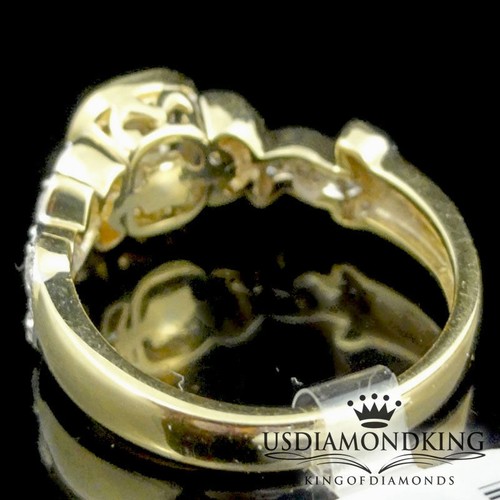 Ladies New 10kt Yellow Gold Round Genuine .25ctw Diamond Leaf Love Ring Band New - Picture 5 of 8