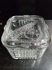 Vintage Federal Small Clear Glass Ribbed Refrigerator Dish Lid Vegetable