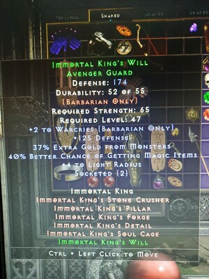 Diablo 2 Reserrected Immortal King's Will Avenger Guard SC Non-Ladder PC Only