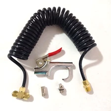 Air Seat Blow Gun Kit for Truck 12' PU Coiled Air Hose 1/4" & 2 Nozzle Tips