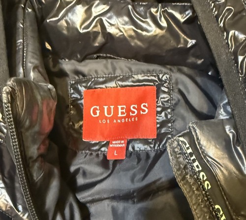 Guess Women’s Puffer Jacket Size Large L Hooded Black - Picture 4 of 10
