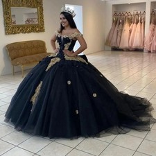Black Quinceanera Dresses Off Shoulder Lace Appliques Beaded Ball Gowns Sweet 16