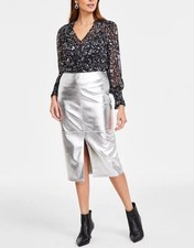 INC International Concepts Women's Metallic Slit-Front Pencil Skirt Size 14