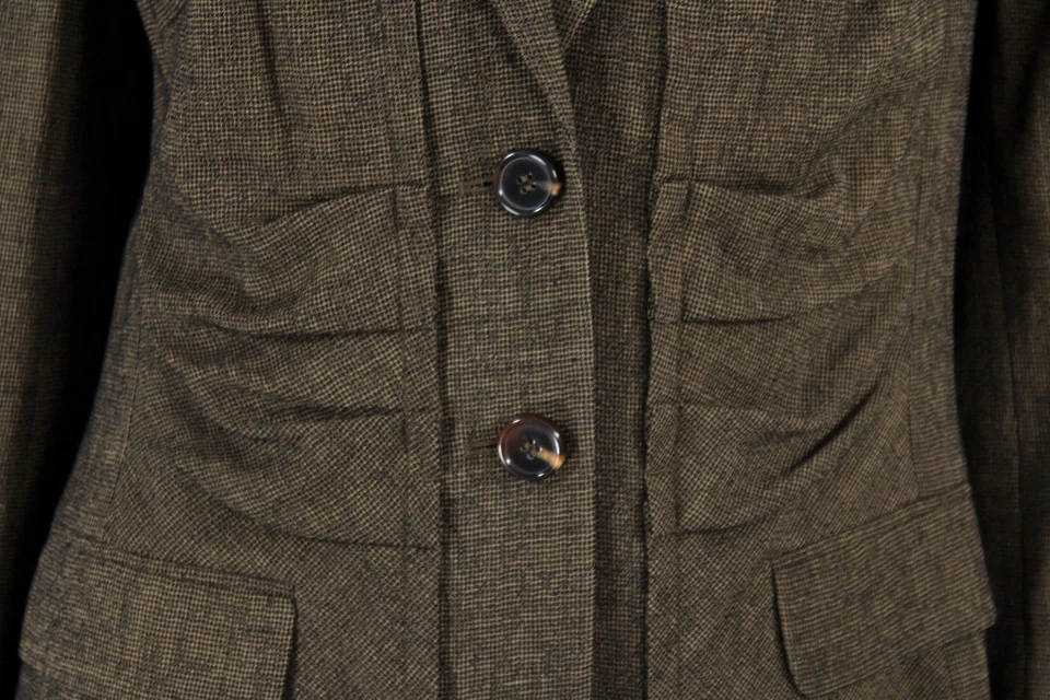 ESCADA Black & Brown Wool Woven Ruched Blazer & Pant Suit Set 38 - Image 3 of 4