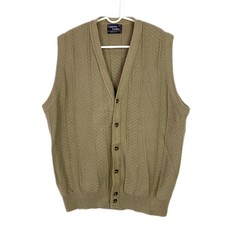 Vintage Cypress Links Men's Tan Khaki Button Front V-Neck Knit Vest Made in USA