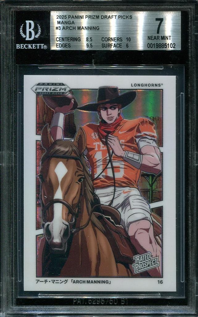 Arch Manning #3 Football Cards 2025 Panini Prizm Draft Picks Manga trading card — raw and PSA graded price guide