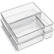 6 Pack Large Clear Plastic Drawer Organizer Trays Acrylic Kitchen Organization