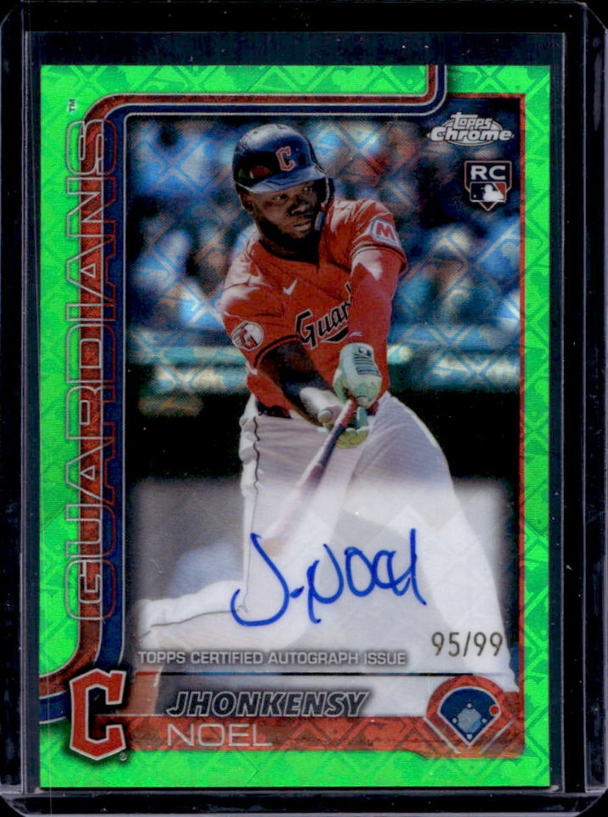 2025 Topps Chrome LogoFractor Jhonkensy Noel Rookie Auto Green Refractor #95/99