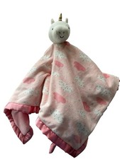 Parents Choice Pink Unicorn Lovey Security Blanket Clouds Satin Trim Plush Large