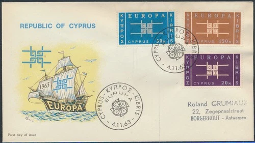 LS80616 Cyprus 1963 to Belgium Europa CEPT FDC used