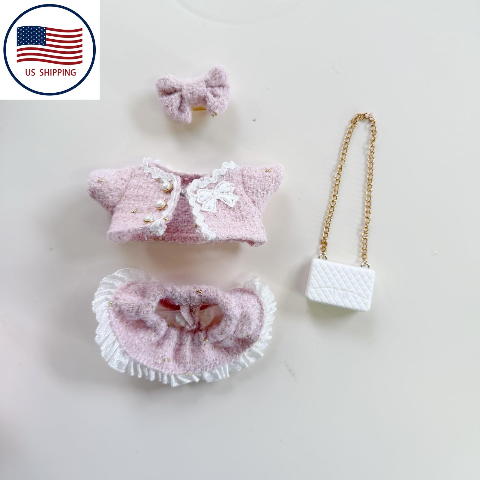 Pink Doll Clothes Set with Keychain Accessories for Dolls