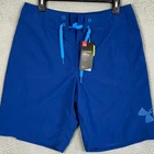 NEW Under Armour Swim Trunks Mens 32 Blue HeatGear Drawstring Logo Board Shorts
